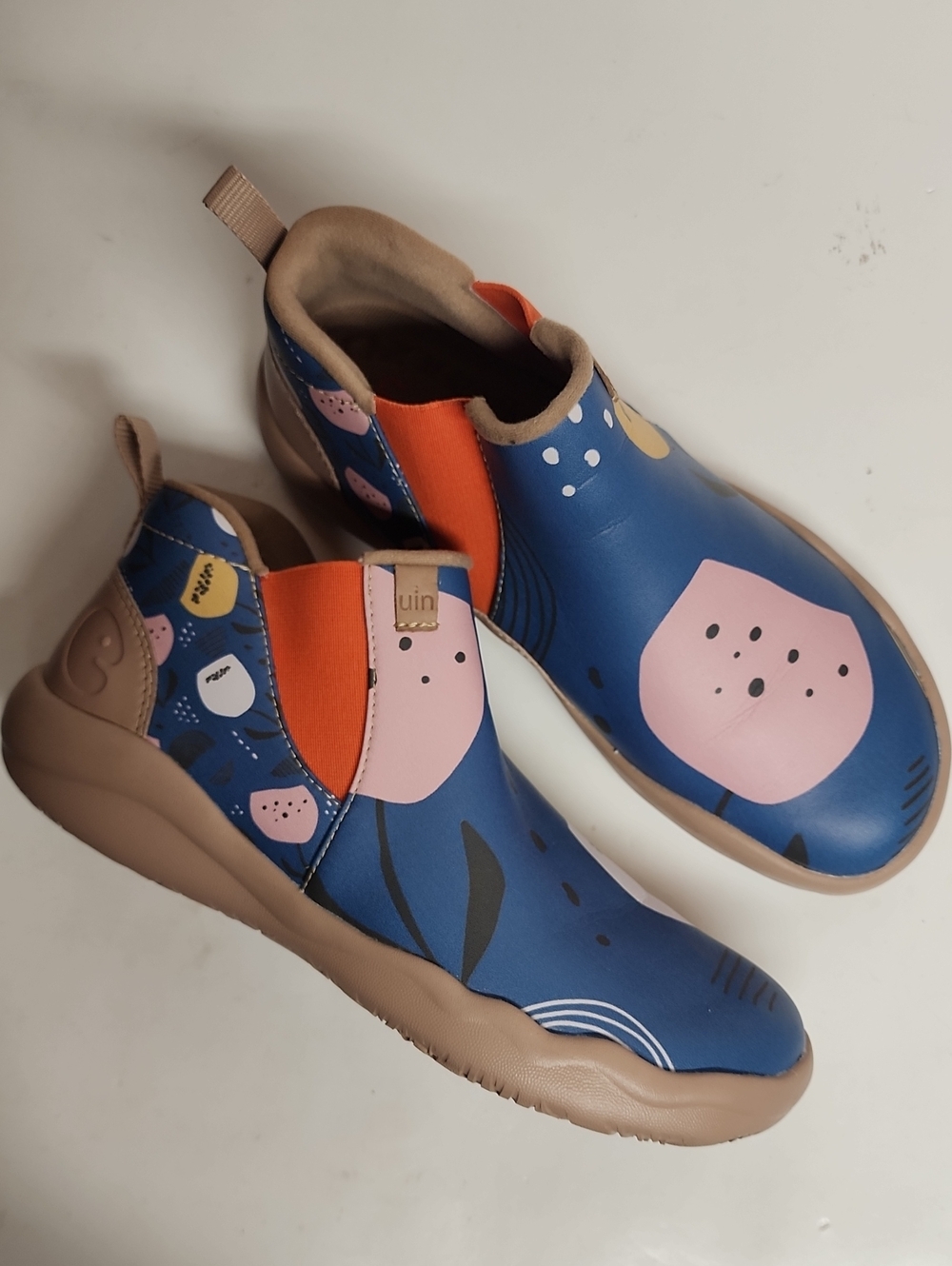 UIN Slip-On Ankle Walking Boots in Blue with Pink Accents Size US7/EU38